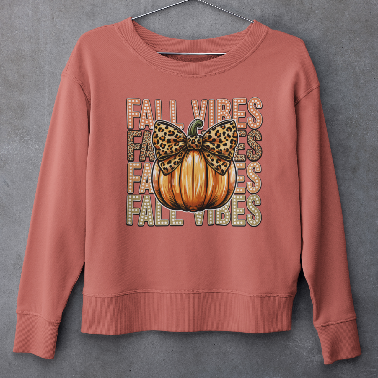 Fall Vibes Pumpkin With Leopard Bow