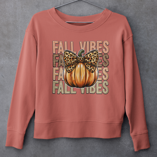 Fall Vibes Pumpkin With Leopard Bow