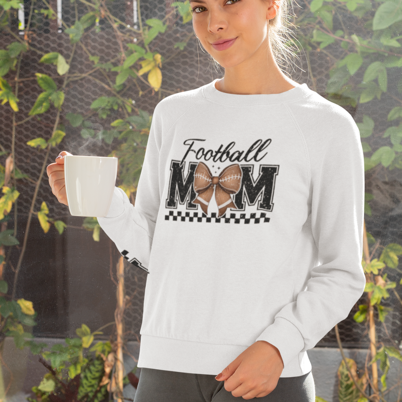 Football Mom Checkered With Bow